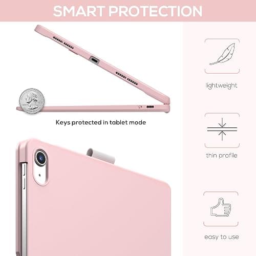 typecase Touch iPad 11th 10th Generation Case with Keyboard (11" 2025, A16 & 10.9" 2022) – 360° Rotatable, 11-Color Backlit, Multi-Touch Trackpad, Pencil Holder, Thin & Light – Light Pink thumbnail 5