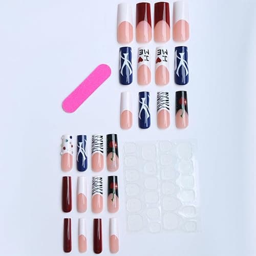 Auroriel 24 Stück Y2K Cherry Press on Nails Lange Kurze Quadratische Fake Nägel Französische Spitze 3D Handmade Full Cover Acrylic Nails für Frauen DIY Party Reusable thumbnail 3