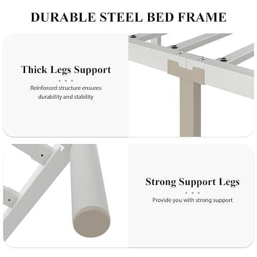 E-Ser Twin Size Bed Frame, Metal Platform Bed Frame with Dragonfly Pattern Headboard and Footboard, Strong Metal Slats Support, No Box Spring Needed, Easy Assembly, Noise-Free, White thumbnail 8