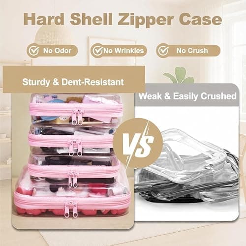 4 pcs Clear Zipper Pouches,Hard Shell Zipper Case, Toiletry Bag for Travel | CLear Diaper Bag, Toiletry Pouch, Travel Organizer, Cosmetic Bag,Toy Storage Bins (M+3S)(Baby Pink) thumbnail 3