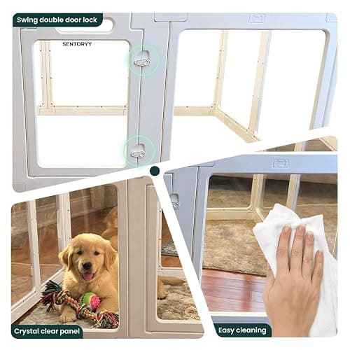 Transparent Indoor Dog Playpen with Safety Lock, Indoor Dog Fence for Small & Medium Pets | Secure, Stylish, Easy Clean Play Pen for Dogs & Pets with Scratch Resistant Panels (White, 10 Panel) thumbnail 6