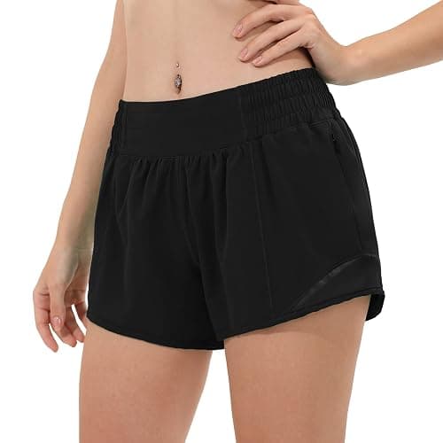 Aurefin High Waisted Athletic Shorts for Women, Womens Plus Size Running Workout Shorts with Liner and Zip Pocket 4 inch - Image 1
