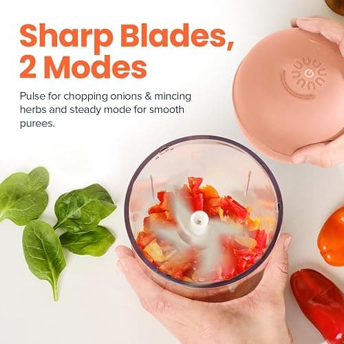 Nutricook Choppi Cordless Electric Vegetable Chopper & Mini Food Processor for Dicing, Shredding, Mincing, and Puree, Portable and Rechargeable, 2-Cup, 500 mL, 4000 mAh Battery, Canyon Sunset - Canyon Sunset thumbnail 4