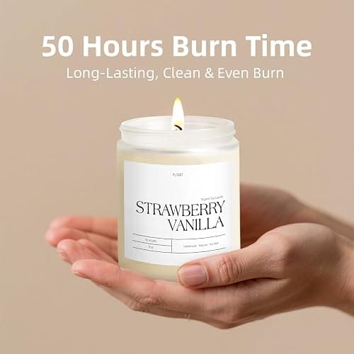 Putart Strawberry Vanilla Highly Scented Candle for Home, 9oz Natural Soy Aromatherapy Non Toxic Candles with Essential Oil, Home Fragrance Stress Relief & Meditation Jar Candles Gifts for Women & Men thumbnail 4