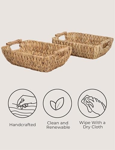 StorageWorks Hand-Woven Large Storage Baskets with Wooden Handles, Water Hyacinth Wicker Baskets for Organizing, 2-Pack thumbnail 5