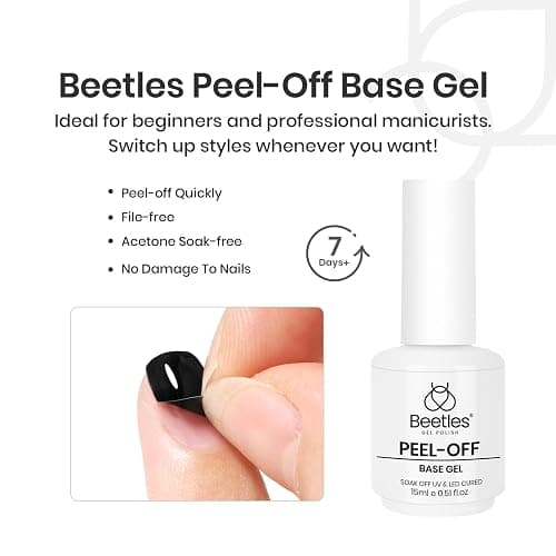 Beetles Peel Off Base Coat and Top Coat Gel Nail Polish Set, 2Pcs 15ml Peelable Base Gel and Top Coat Easy Removal, UV LED Lamp Peel off Nail Polish without Damage for Beginners Weak Thin Nails thumbnail 4