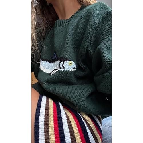 HOHOPEACH Y2k Fish Graphic Crochet Chunky Sweater Women Vintage Cottagecore Oversized Streetwear thumbnail 8
