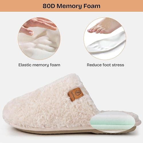 EverFoams Women's Fuzzy Slip-on Slippers Warm Cozy Soft Lightweight Memory Foam Indoor House Shoes thumbnail 4