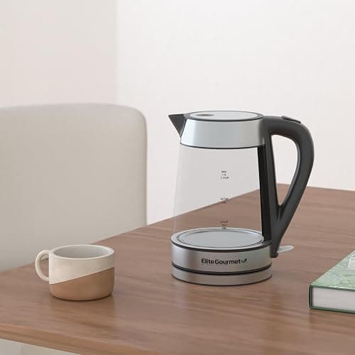 Elite Gourmet EKT-602 BPA-Free Electric Glass Kettle, Cordless 360° Base | Stylish Blue LED Interior, Auto Shut-Off Function, Quickly Boil Water for Tea & More thumbnail 2