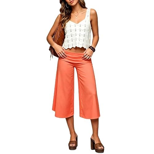 RUEWEY Women Fold Over Capri Pants Low Rise Wide Leg Yoga Capris Going Out Flowy Gaucho Pants Streetwear thumbnail 3
