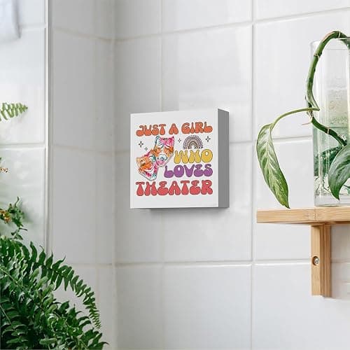 Just a Girl Who Loves Theater Theater Room Decor Wood Sign, Girls Theater Gifts Rustic Theater Lovers Wooden Sign for Home Living Room Girl Bedroom Decoration Gifts thumbnail 3