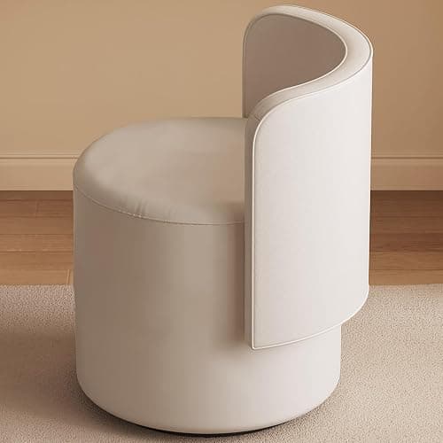 TreLined Modern Round Swivel Ottoman, Makeup Chair with Backrest Multi-Functional Shoe Changing Chairs for Living Room, Entryway, Hallways, Bedroom Vanity Chairs Unique Footrest Stool thumbnail 7