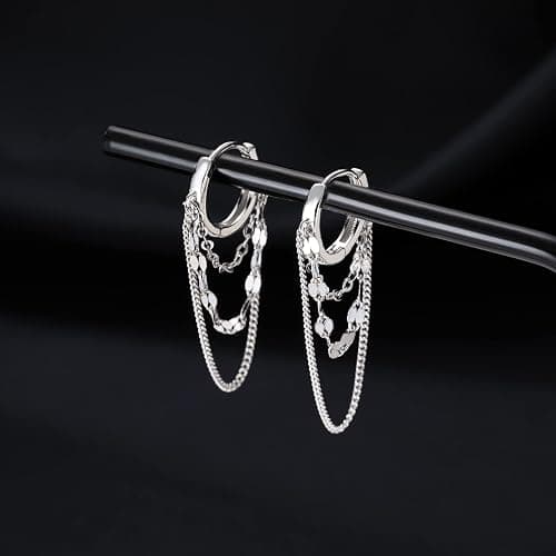 Reffeer Creolen aus 925er-Sterling Silber für Damen, Baumelnde Ohrringe, Tropfenohrringe, Ketten Ohrringe thumbnail 6