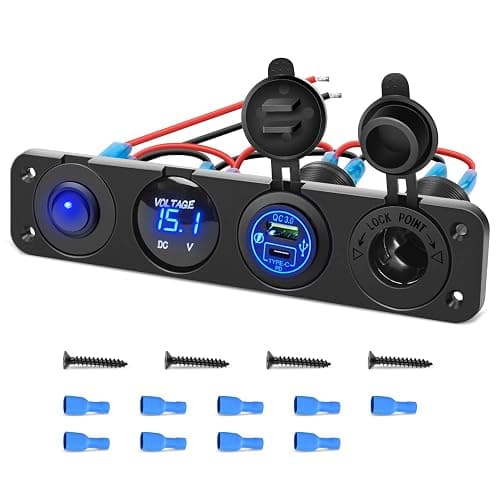 Nilight 4 in 1 ON/Off Charger Socket Panel PD Type C and QC 3.0 USB Power Outlet LED Voltmeter Cigarette Lighter Rocker Toggle Switches for Truck Car Boats RV - Image 1