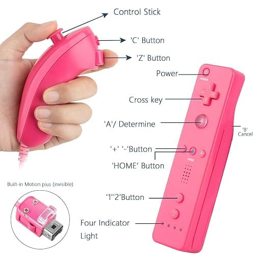 XiQiDianr Wii Remote Controller and Nunchaku Controller,Wii Controller with Nunchuck, Used for Wii/Wii U Console, with Silicone Case and Wrist Strap (Pink+Blue) thumbnail 2