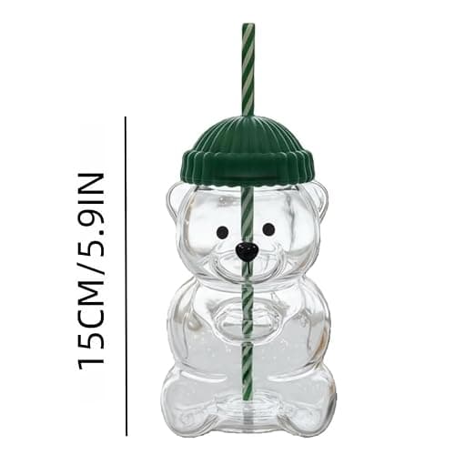 2025 New Bear Straw Cup, Cute Bears Glass Cup with Straw, 20oz Reusable Glass Tumbler with Lid for Iced Coffee, Milk Tea, and Cocktails, Dishwasher Safe (green) thumbnail 3