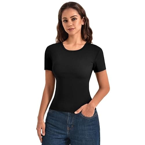 Leafigure 2 Pack Basic Tees for Women | Slim Fit T Shirts, Crewneck, Short Sleeve Crop Tops, Casual Summer, Workout Gym Outfits thumbnail 2