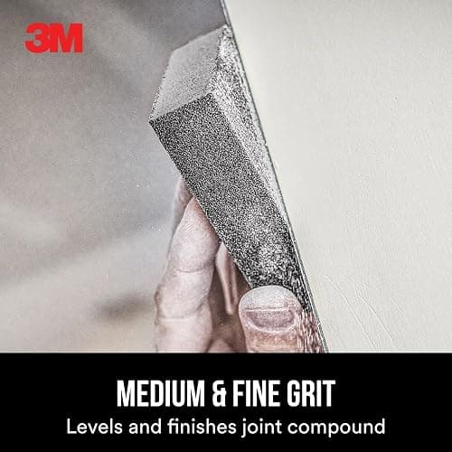3M Drywall Sanding Sponge, Fine/Medium Grits, Dual Grit Block, Medium Grit to Remove, Fine Grit to Smooth, Ideal for Sanding and Smoothing of Joint Compounds, 2-5/8 in x 3-3/4 in (9095DC-NA) thumbnail 3