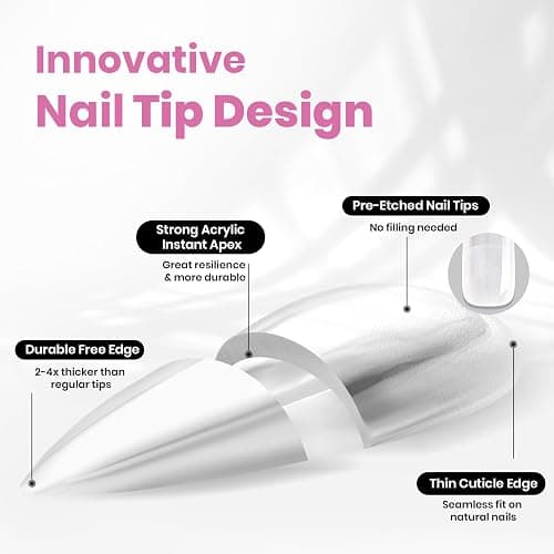 Beetles Tipex Instant Apex Nail Tips, Almond Medium, 192pcs 16 Sizes, Pre-Etched Pre-Building Strong Thicker Acrylic Tips for DIY thumbnail 4