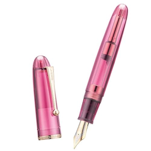 Jinhao 9019 Fountain Pen Dadao Series Transparent Wine Red Acrylic Gold Trim #8 Medium Nib with Large Converter for Writing, Signature and Calligraphy - Image 1