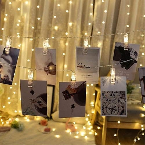 Dopheuor Photo Clip String Lights LED Fairy Clip String Lights Hanging Photo Pictures Battery Operated for Gifts Patio Christmas Bedroom Wedding Birthday Party Halloween Festival Decor (no Battery) thumbnail 3