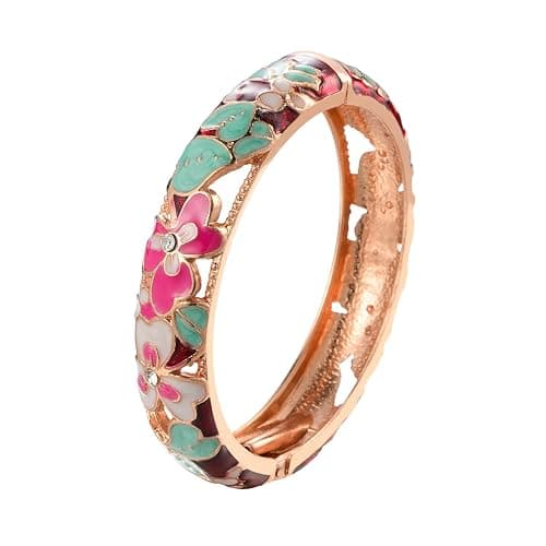 UJOY Enamel Bracelets Pack of 5 Colorful Cloisonne Rose Gold Flower Engraved Bangles for Women Jewelry Gift Pack in a Box 5PCS thumbnail 6