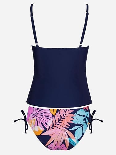 CUPSHE Women's Tankini Sets Two Piece Swimsuit Scoop Neck Ruched Adjustable Straps Drawstring Mid Rise thumbnail 7