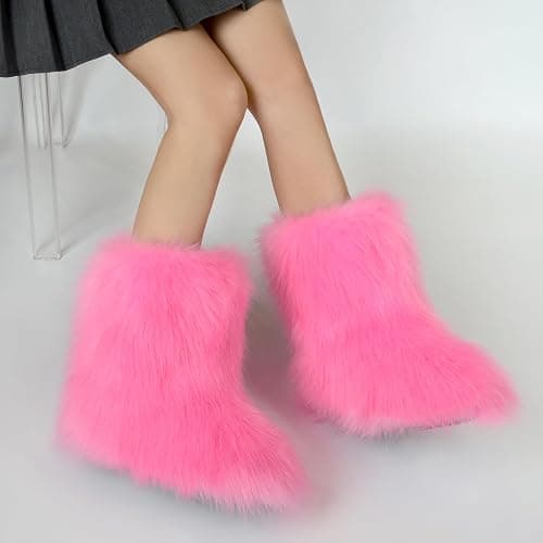 QTVQTV Women's Furry Boots 2025furry Fluffy Short Snow Boot mid-Calf Boots Warmcomfortable Outdoor Fur Shoes thumbnail 3