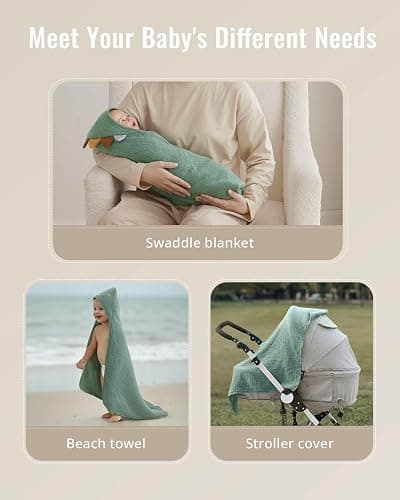Blissful Diary Muslin Baby Hooded Towel, Soft and Absorbent Bath Towel for Newborn, Infant, Toddler, Unisex, 32″x32″ - Roguish Dino thumbnail 6