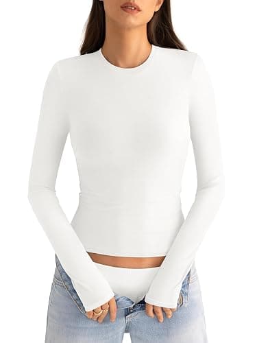EasyGala Womens Cotton Long Sleeve Shirts Crew Neck Fitted Basic Going Out Outfits Undershirt Spring Fall Clothes 2025 thumbnail 2