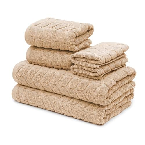 BAGNO MILANO Turkish Bath Towels, Soft Plush Jacquard Luxury Bath Towels, Quick Dry Towel Set (Sand Beige, 4 Pcs Hand Towel Set) thumbnail 4