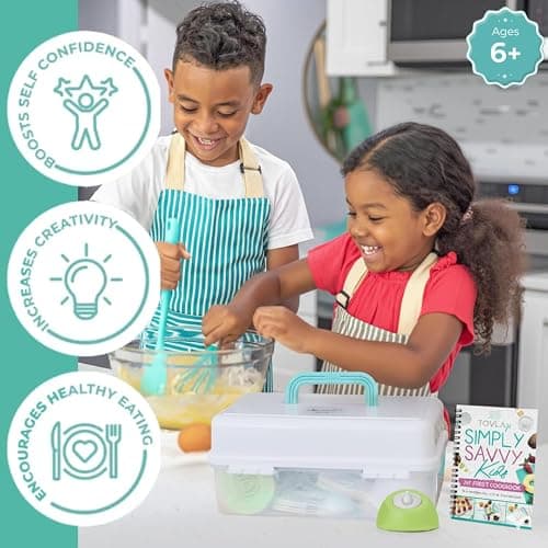 TOVLA JR Kids Real Cooking and Baking Ultimate Gift Set | Montessori Kid-Safe Knives, Apron, Visual Cookbook, Timer, Storage Case & Tools | Premium Christmas & Birthday Gift for Girls & Boys thumbnail 3