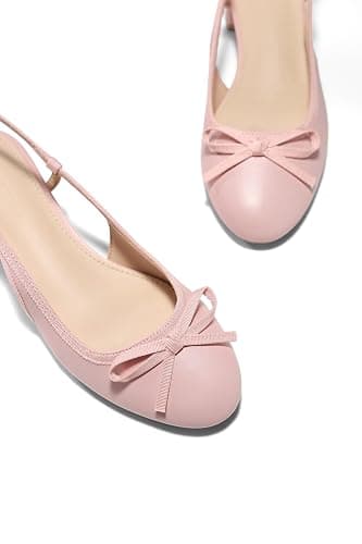 Coutgo Womens Chunky Low Heels Slingback Ballet Bow Pumps Closed Toe Wedding Dress Shoes thumbnail 7