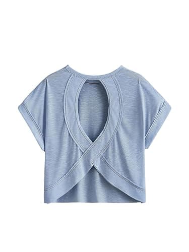 SOLY HUX Women Open Back Tops Workout Backless Tee Casual Athletic Shirts Short Sleeve Oversized Gym T Shirt - Image 1