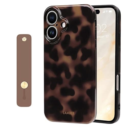 NITITOP Compatible with iPhone 16 Case with Wrist Strap Cute Leopard Stylish Amber Tortoise Design for Women Girls Men Soft TPU Shockproof Full Camera Protection Cover - Brown - Image 1
