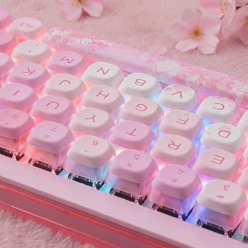 Tsungup Keycaps-Pink Cherry Blossom MOA Keycaps,Cute Sakura Custom Keycap Set 133 Keys PBT Dye Sublimation Shine Through Keyboard caps for Cherry Gateron MX Swithes Mechanical Keyboard thumbnail 9
