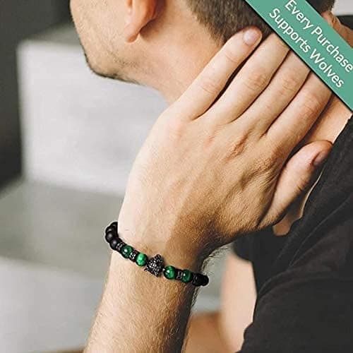 yijan Save A Wolf Bracelet,Wolf Head Lava Rock Bracelet,Healing Crystal Stress Relief Anti Anxiety Energy Stone Beaded Bracelet,Adjustable Bracelet for Men (Set) thumbnail 9