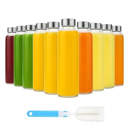 Sursip [10 Pack] 18 oz Glass Water Bottles with Lids, Juice Bottles, Clear glass juice bottle for juicing, Eco-Friendly Reusable Glass Juicing Bottles with Stainless Steel Lid, BPA Free,Leak-Proof - Image 1