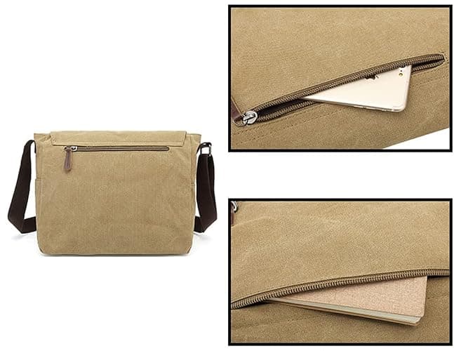 Sechunk Canvas Vintage Messenger Bag Shoulder bag Leather Large Travel Crossbody bags for men women 15inch Laptop thumbnail 6