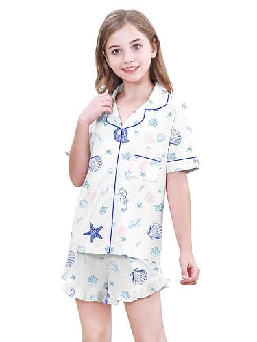 Umeyda Girls Pajamas Set Ruffle Soft Button-Down Sleepwea Nightwear 2Pjs Set Loungewear,5-14 Years thumbnail 4