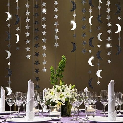 Cheerland Black Silver Moon Decoration Star and Gothic Halloween Decor Garland for Twilight Birthday New Year Eve Party Grunge Star Banner Celestial Wedding Baby Shower Ramadan Eid Mubarak Summerween thumbnail 6