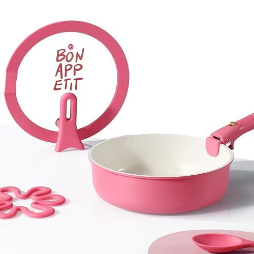 CAROTE 18Pcs Ceramic Cookware Set with Detachable Handle, Pots and Pans Set Non Stick, Non Toxic Kitchen Cooking Sets with Stand-Up Lid, PFAS and PFOA Free, Oven Safe, Induction Ready, Pink thumbnail 2