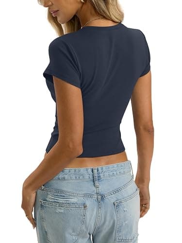 EasyGala Womens Cotton Crop Baby Tee Basic Crew Neck T Shirts Fitted Going Out Tops Summer Cute Gym Workout Clothes 2026 thumbnail 6