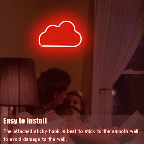 LED Cloud Neon Light for Wall Decor, Battery or USB Powered Sign Shaped Decoration Wall Lights for Bedroom Aesthetic Teen Girl Kid Room Birthday Wedding Party Halloween (Red) - Red thumbnail 8