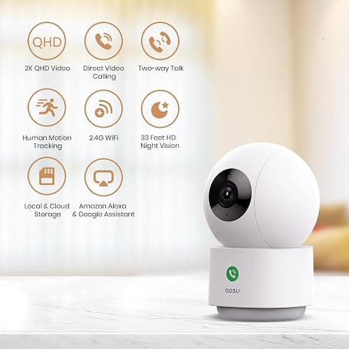 aosu 2K Security Camera Indoor, Baby Monitor Pet Camera One-Touch Call, Smart Motion Tracking, IR Night Vision, Compatible with Alexa, 2 Pack thumbnail 6