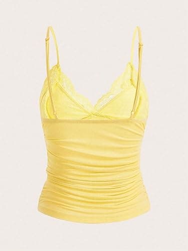 Naileksi Women Y2k Lace Trim Cami Top Spaghetti Strap Fairy Grunge Tank Top V Neck Ruched Bow Lace Patchwork Cami Shirt thumbnail 2