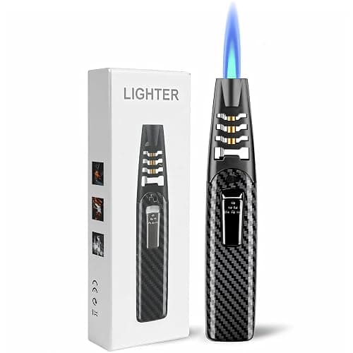 ZQMW Torch Lighter, Butane Lighter, Windproof Adjustable Big Jet Flame Butane Torch, Refillable Gas Long Torch Lighter with Safety Lock for Candle Grill Camping BBQ Kitchen Soldering, Gas Not Included - Image 1