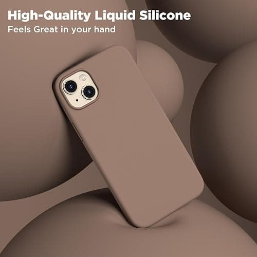 COFFKER for iPhone 13 Phone Case with [2X Screen Protectors], Liquid Silicone Shockproof Protective with Soft Anti-Scratch Microfiber Lining Slim Thin Case for iPhone 13 6.1 inch, Light Brown thumbnail 4
