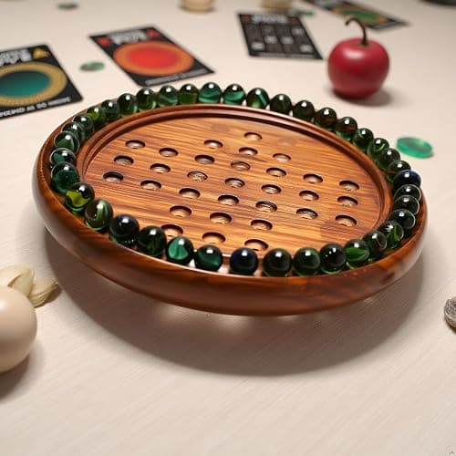 Wooden Solitaire Board Game – 10-Inch Marble Strategy Board with 33 Balls – Classic Solo Game for Adults & Family thumbnail 8