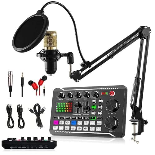 Pot Microphone Bundle, BM-800 Condenser Mic with F998 Live Sound Card Kit, Pot Equipment Bundle with Voice Changer and Mixer Functions for PC phone Studio Recording and Broating - Image 1